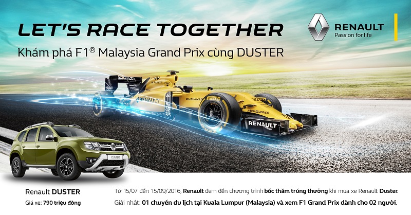 Mua xe Renault Duster có cơ hội đến Malaysia khám phá giải đua xe công thức 1