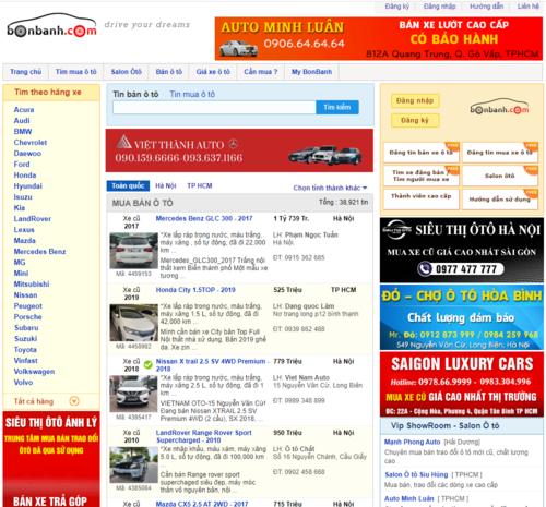Top website uy tin mua ô tô cũ giá tốt