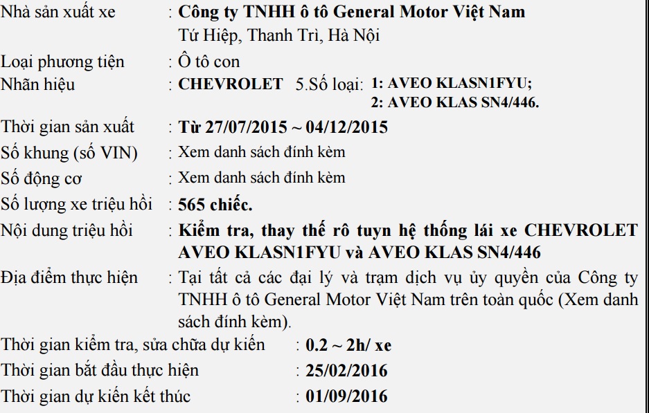 4.357 xe Honda cùng 565 xe Chevrolet tại Việt Nam dính lỗi, phải triệu hồi