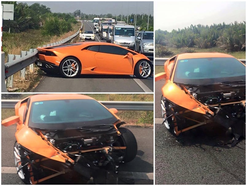 Lamborghini Huracan tại Việt Nam gặp nạn trên cao tốc