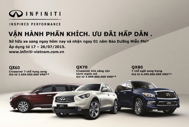 Infiniti Việt Nam ưu đãi hấp dẫn cho khách hàng mua xe trong tháng 7/2015