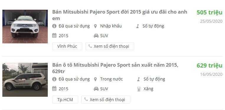Giá xe Mitsubishi Pajero Sport 2015.