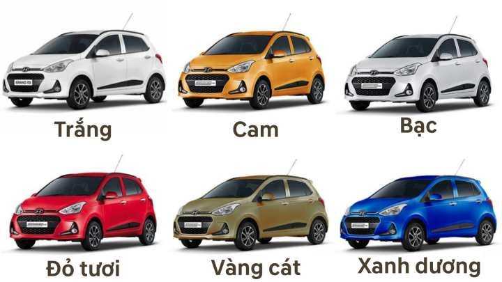 Màu xe Hyundai i10: Đỏ, Cát vàng, Trắng, Xanh, Ghi Bạc.
