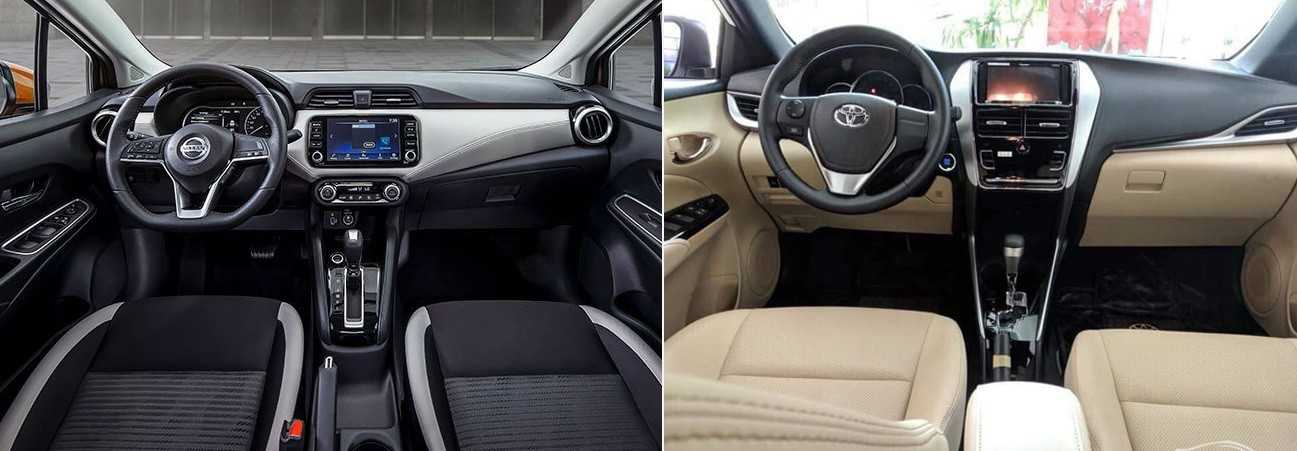 Nissan Almera CVT cao cấp trang bị ghế nỉ, trong khi Toyota Vios G trang bị ghế da.