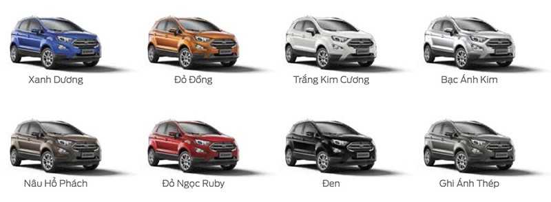 Tại thị trường Việt Nam Ford Ecosport mở bán 8 màu cơ bản